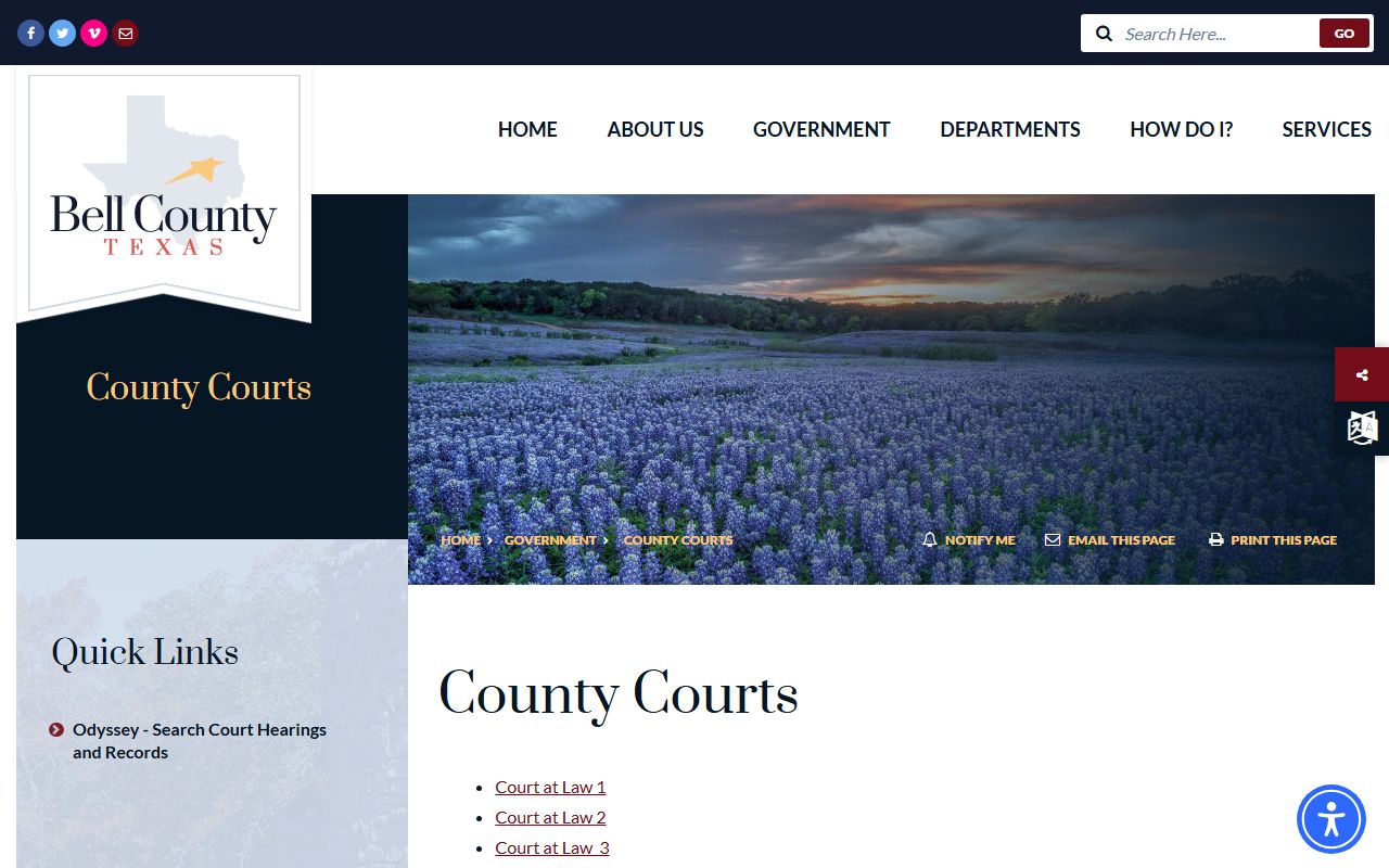 Bell County County Courts at Law page for court records