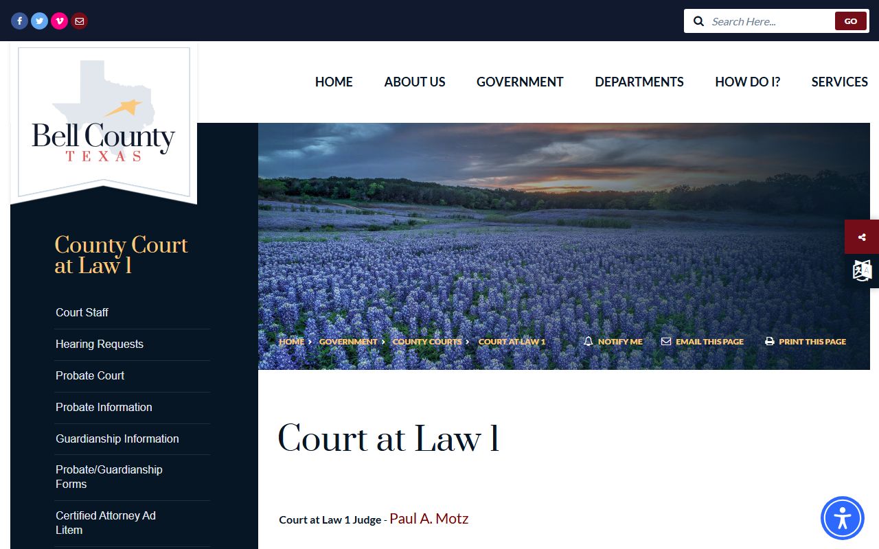 Bell County Court at Law 1 page covering probate and mental health court