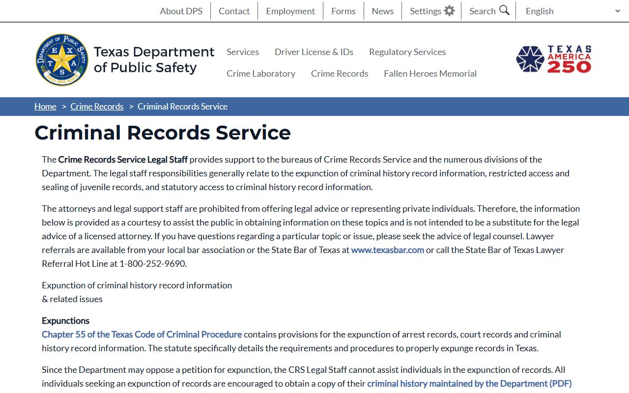 Texas DPS Criminal Records Service used for Bell County criminal records
