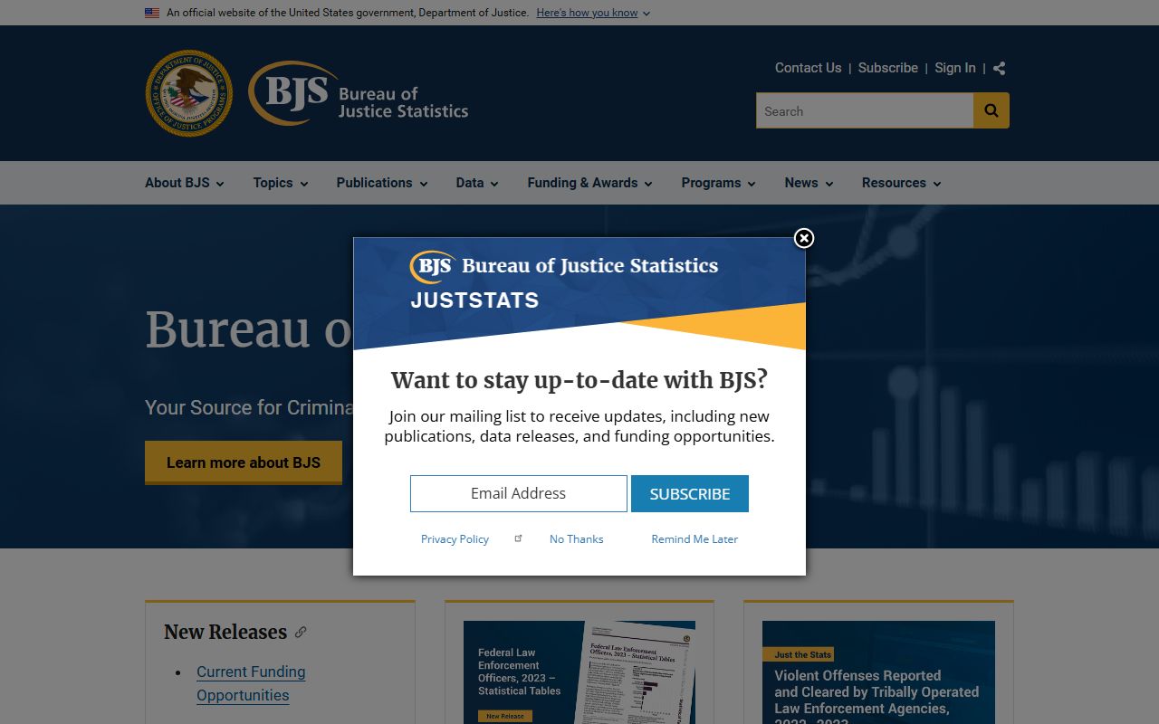 Bureau of Justice Statistics page for national jail population context
