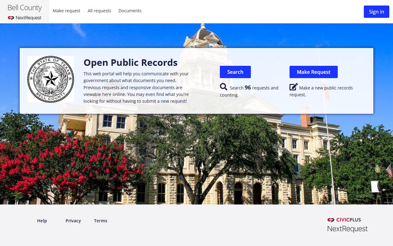 Bell County NextRequest public records request portal
