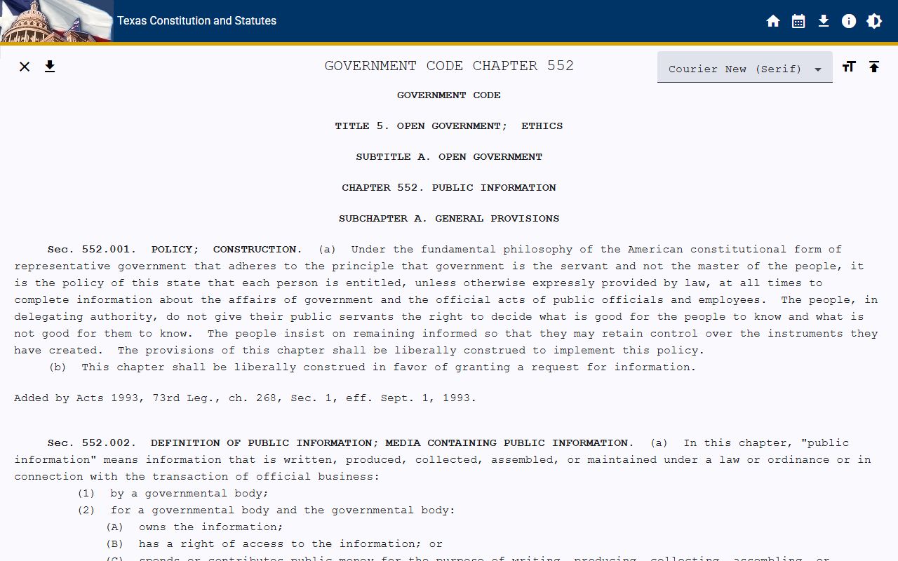 Texas Government Code Chapter 552 statute behind Bell County public records exemptions