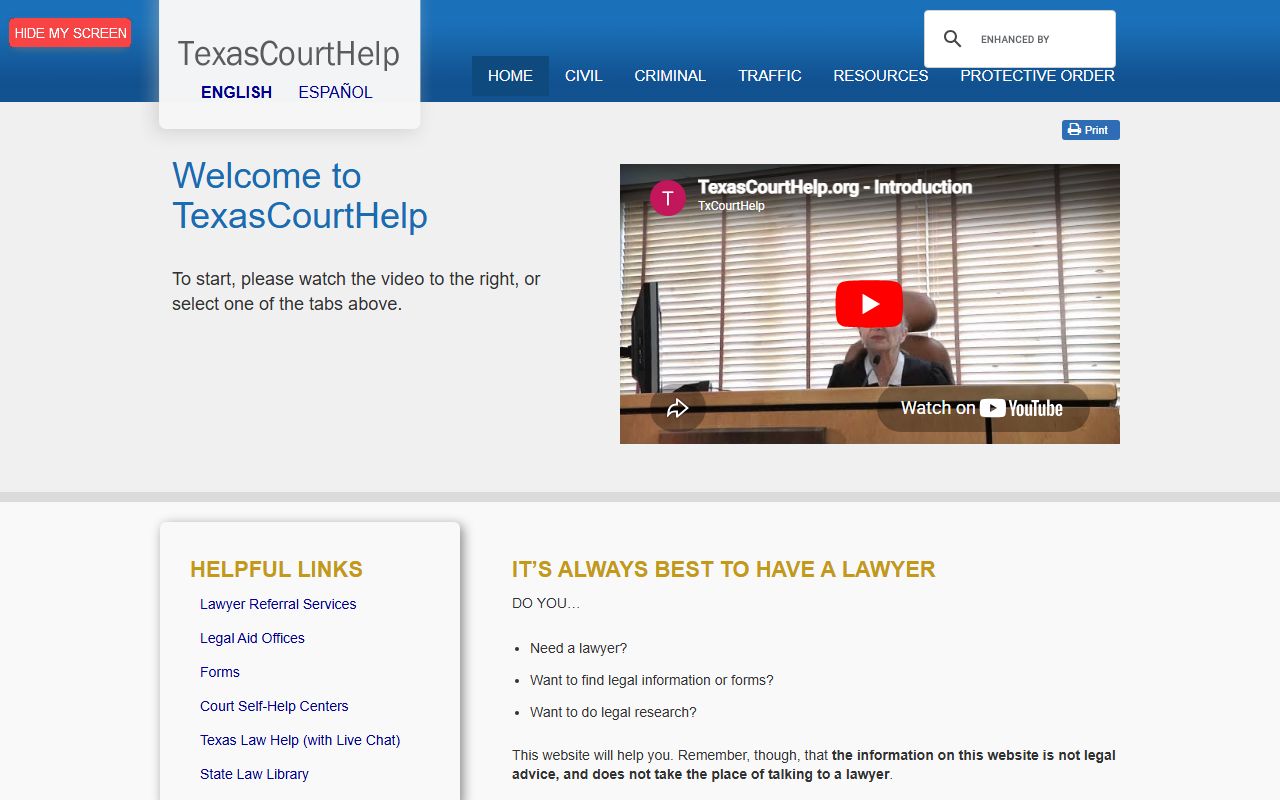 Texas Court Help self-help site for Bell County court records