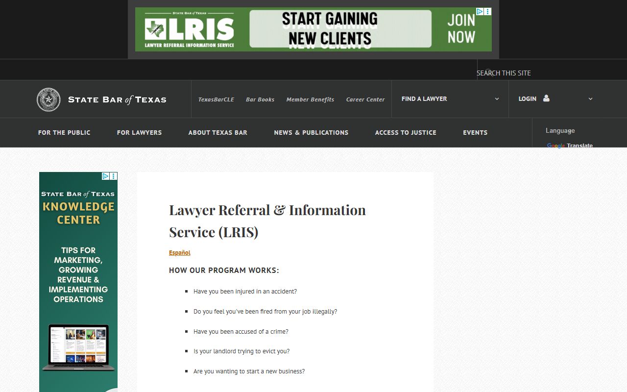 State Bar of Texas Lawyer Referral Service for Bell County court matters