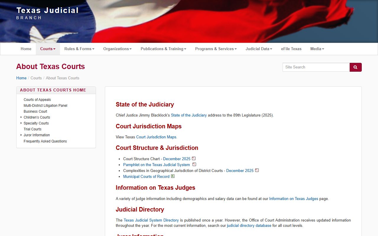 Texas Judicial Branch overview of the Texas court structure that includes Bell County district courts