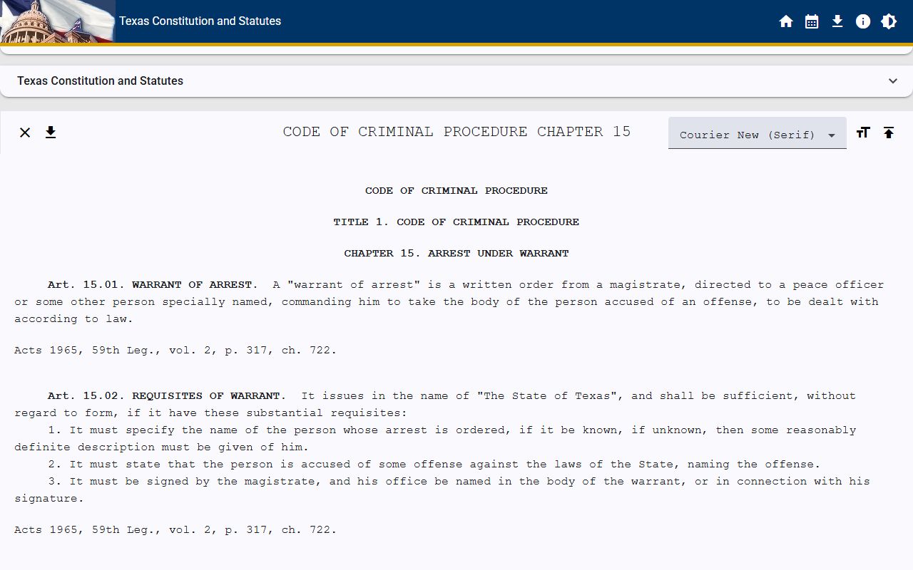 Texas Code of Criminal Procedure Chapter 15 arrest warrants for Bell County